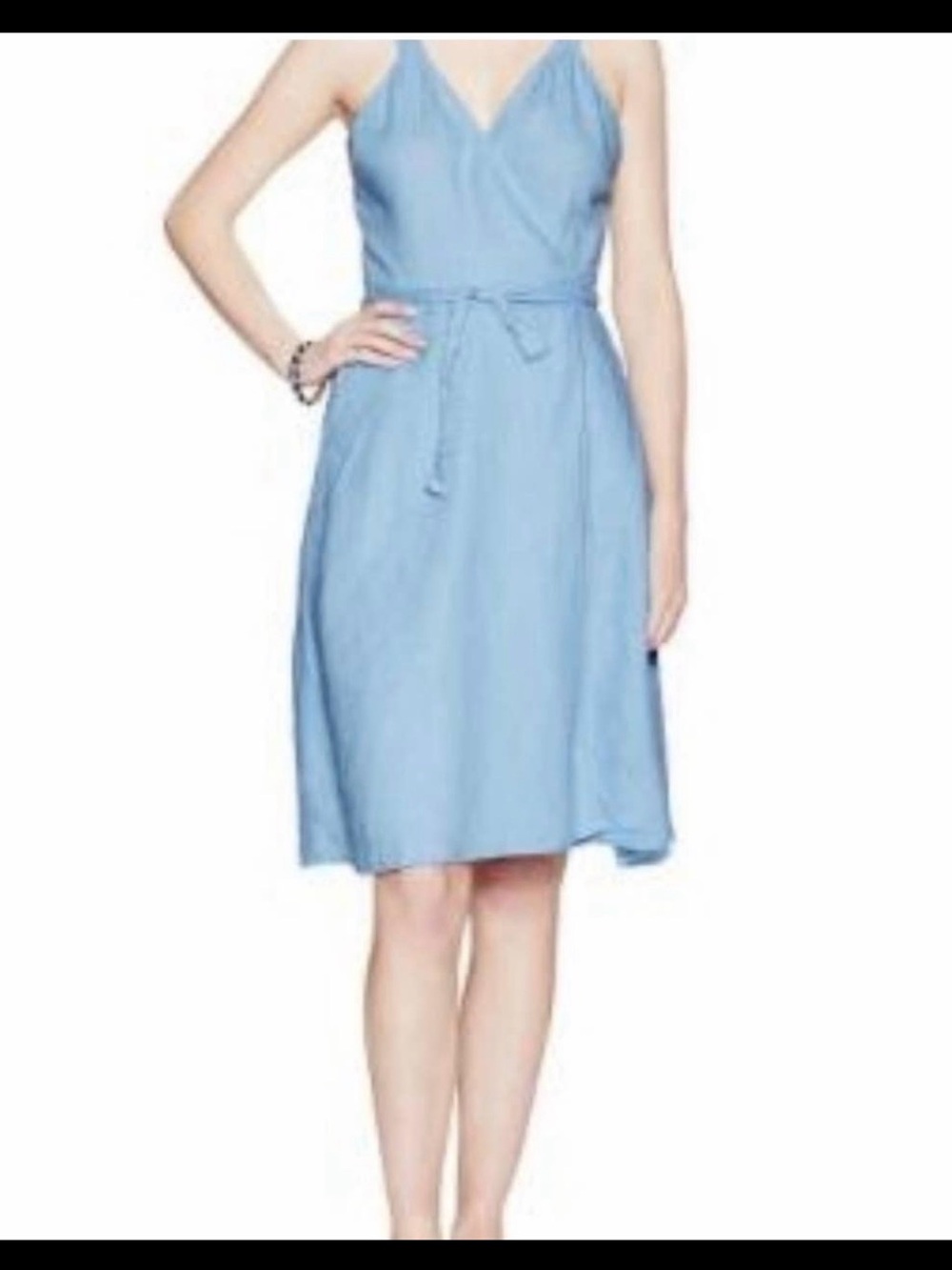Calypso St. Barth Light Blue V-Neck Tie-Waist Midi Dress Irva